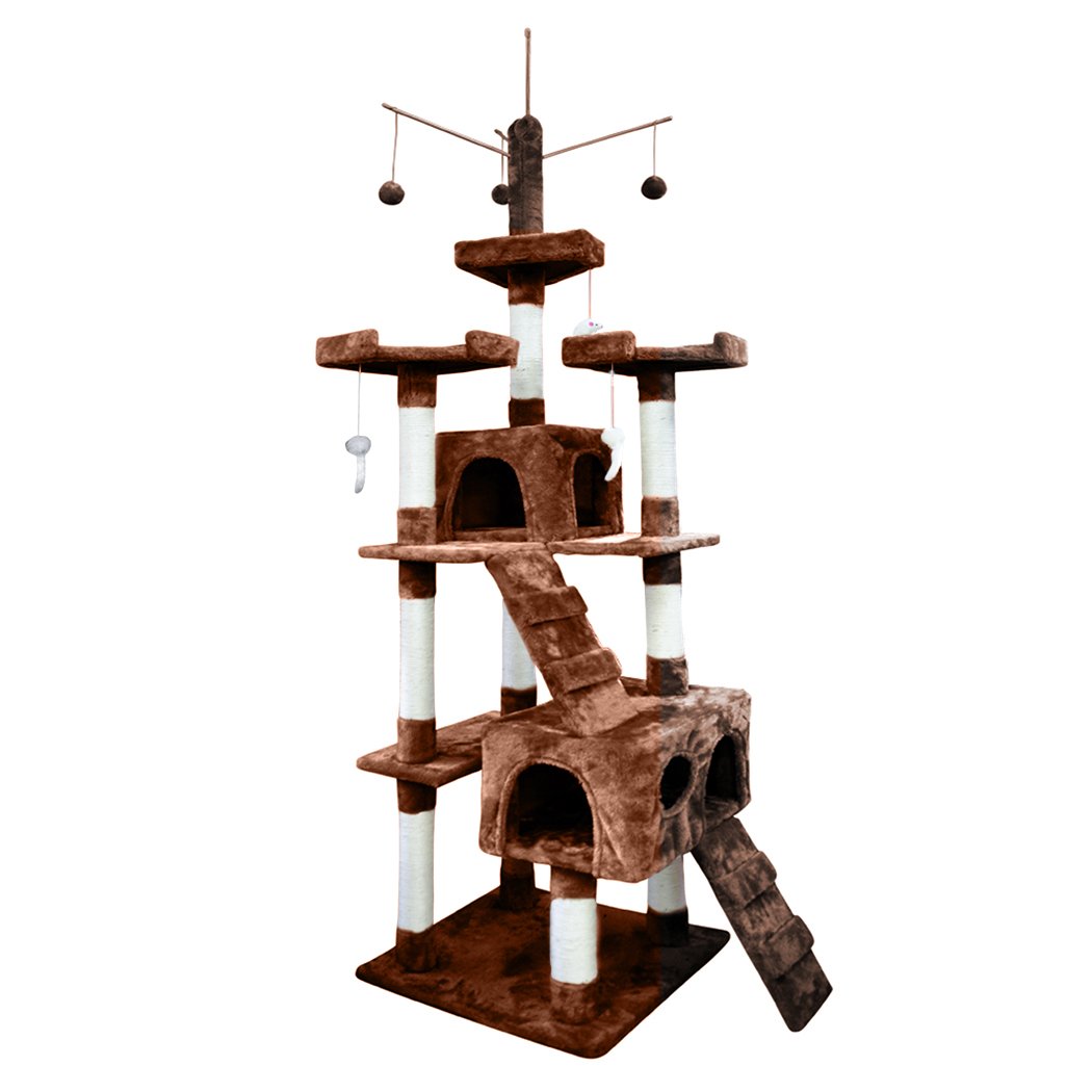 PaWz 2.1M Cat Scratching Post Tree featuring plush velvet cover and natural sisal posts, designed for climbing and scratching.